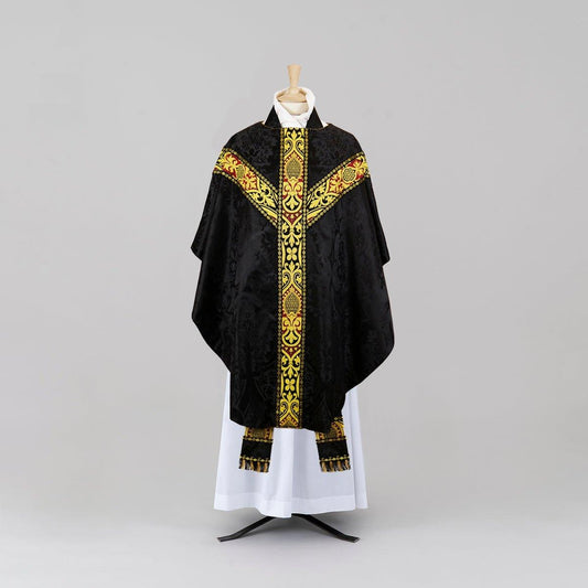 Gothic Chasuble in Black 'Gothic' silk with Black 'Talbot' Orphreys - Watts & Co.