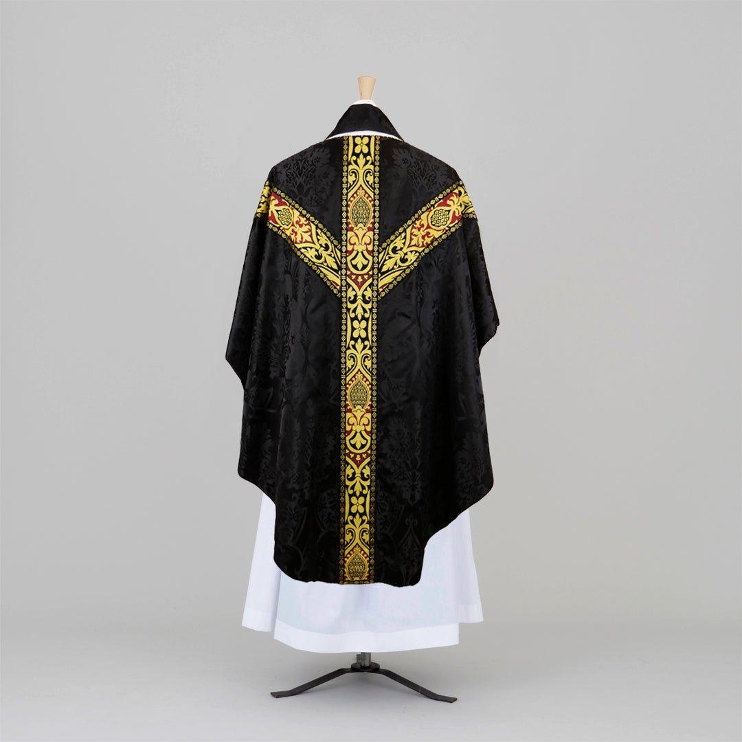 Gothic Chasuble in Black 'Gothic' silk with Black 'Talbot' Orphreys - Watts & Co.