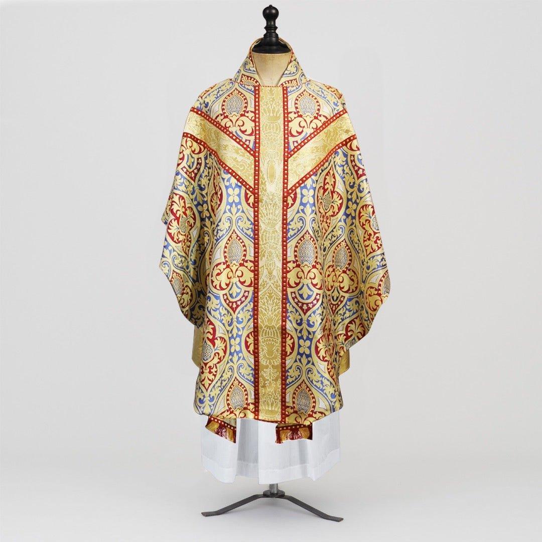 Gothic Chasuble in Blue Talbot with Perle Crevelli orphreys - Watts & Co.