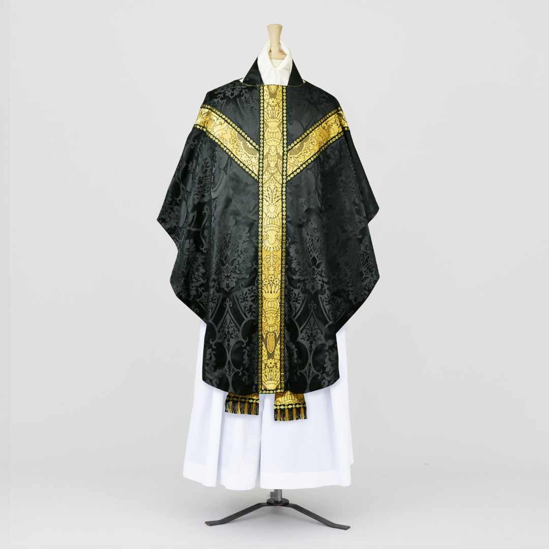 Gothic Chasuble & Stole in Black 'Gothic' silk - Watts & Co. (international)