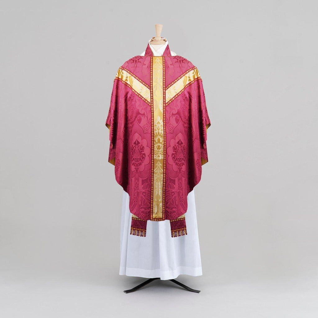 Gothic Chasuble & Stole in Comper Rose 'Comper Van der Weyden', with Cream/Gold 'Gothic' orphreys - Watts & Co.