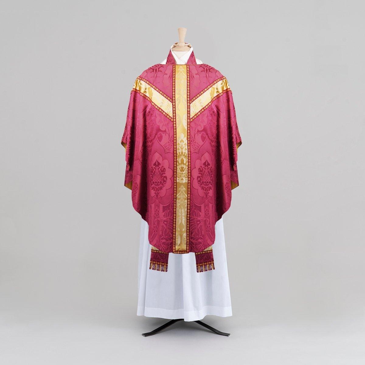 Gothic Chasuble & Stole in Comper Rose 'Comper Van der Weyden', with Cream/Gold 'Gothic' orphreys - Watts & Co.