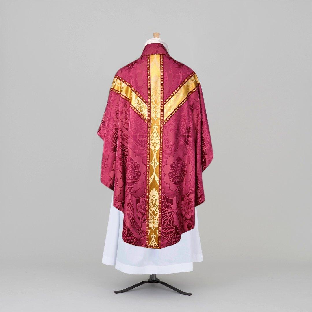 Gothic Chasuble & Stole in Comper Rose 'Comper Van der Weyden', with Cream/Gold 'Gothic' orphreys - Watts & Co.