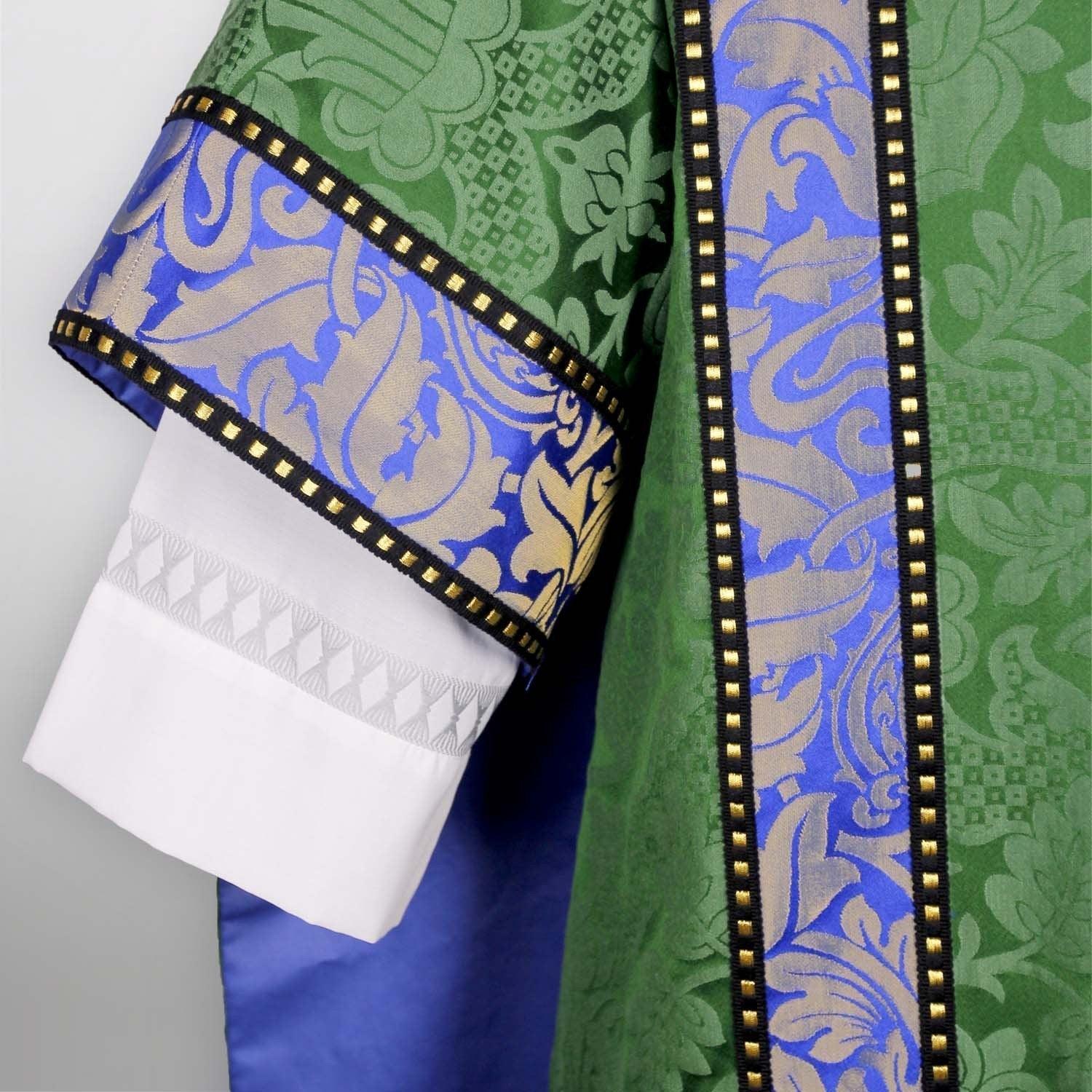 Gothic Dalmatic in Green St Margaret with Blue/Gold Fairford Orphreys - Watts & Co. (international)