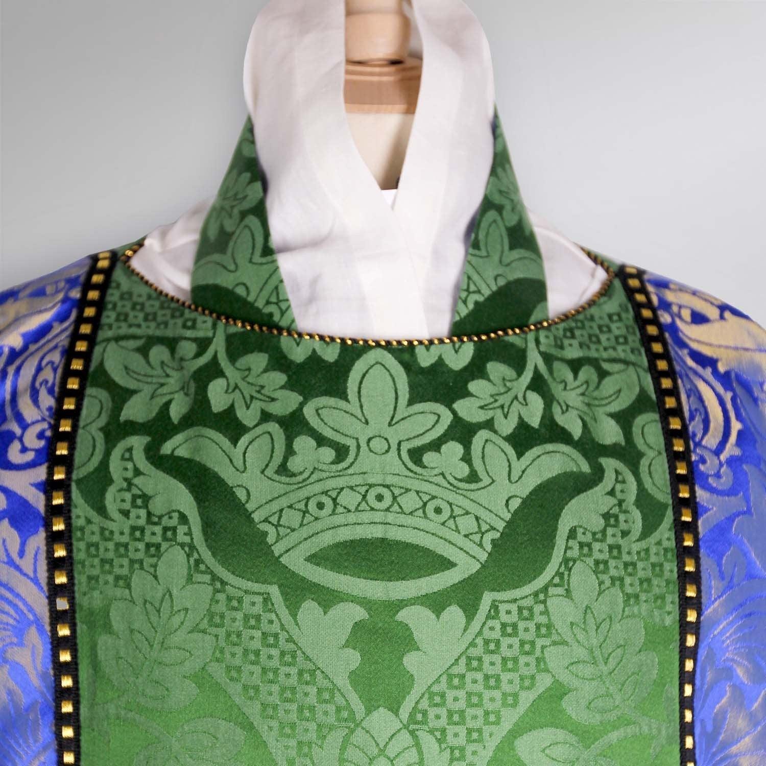 Gothic Dalmatic in Green St Margaret with Blue/Gold Fairford Orphreys - Watts & Co. (international)