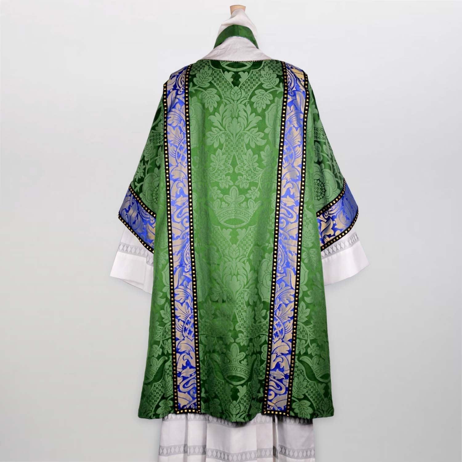 Gothic Dalmatic in Green St Margaret with Blue/Gold Fairford Orphreys - Watts & Co. (international)