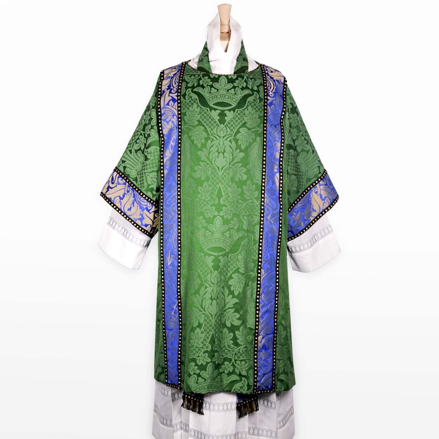 Gothic Dalmatic in Green St Margaret with Blue/Gold Fairford Orphreys - Watts & Co. (international)