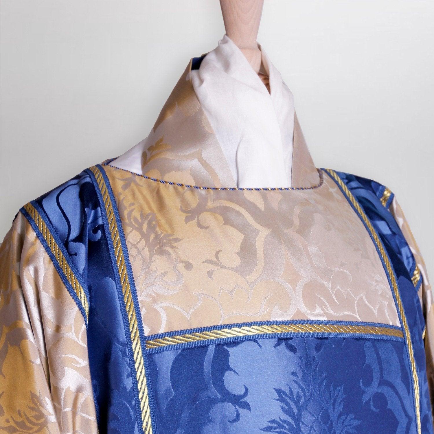 Gothic Dalmatic in Oyster Bellini with Blue Bellini Orphreys - Watts & Co. (international)
