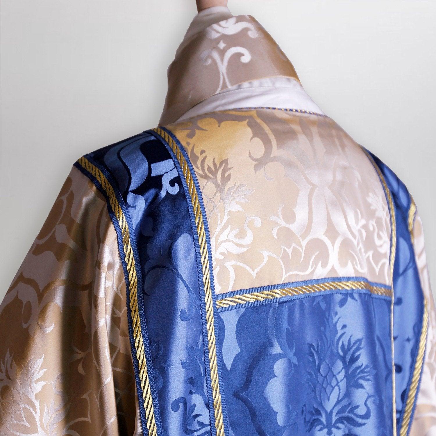 Gothic Dalmatic in Oyster Bellini with Blue Bellini Orphreys - Watts & Co. (international)