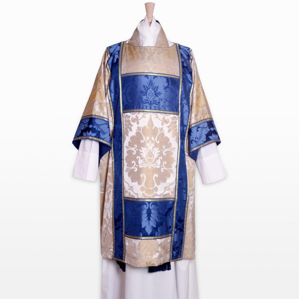Gothic Dalmatic in Oyster Bellini with Blue Bellini Orphreys - Watts & Co. (international)