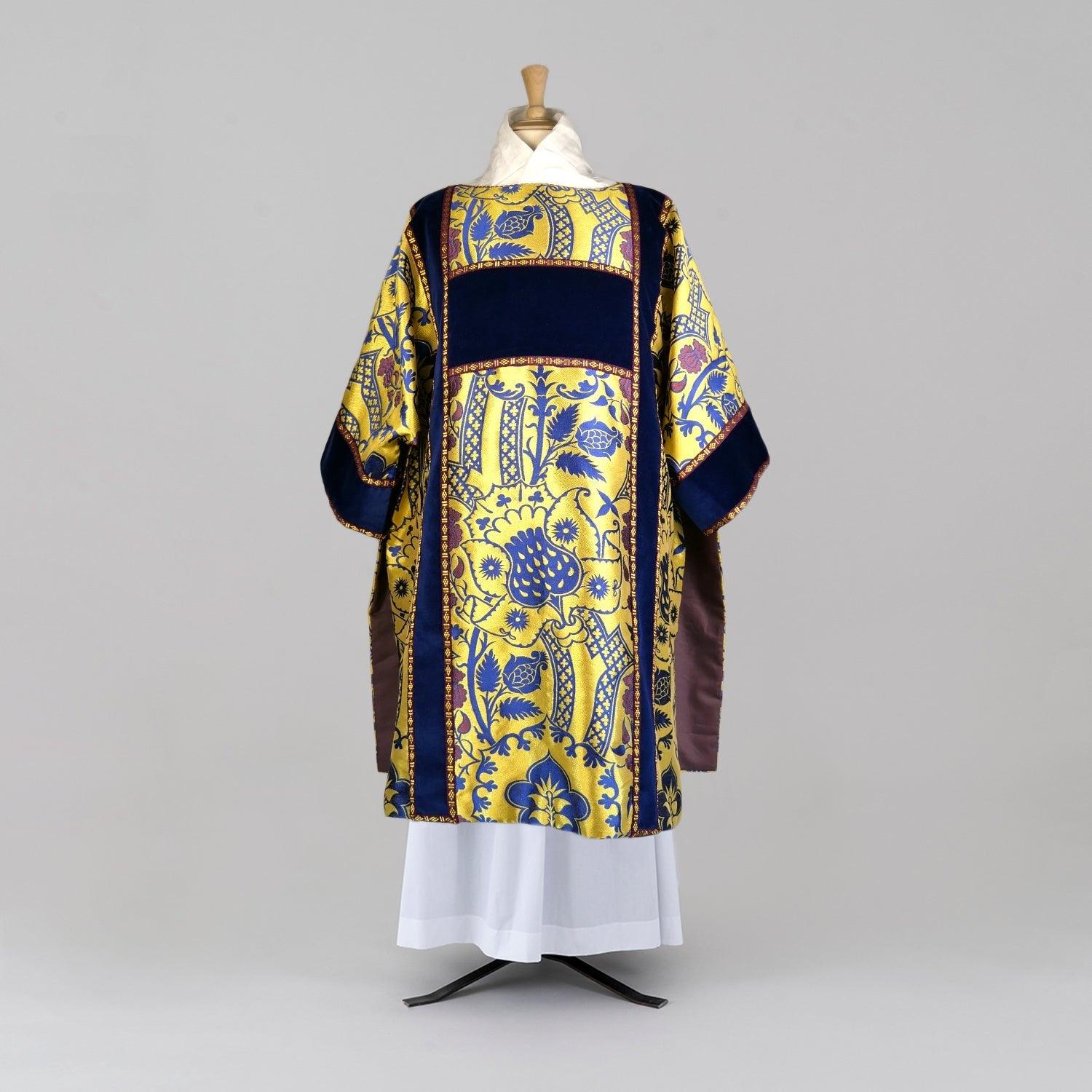 Gothic High Mass Set in Gold/Blue/Purple 'Comper Strawberry' with Sapphire Velvet Orphreys - Watts & Co.