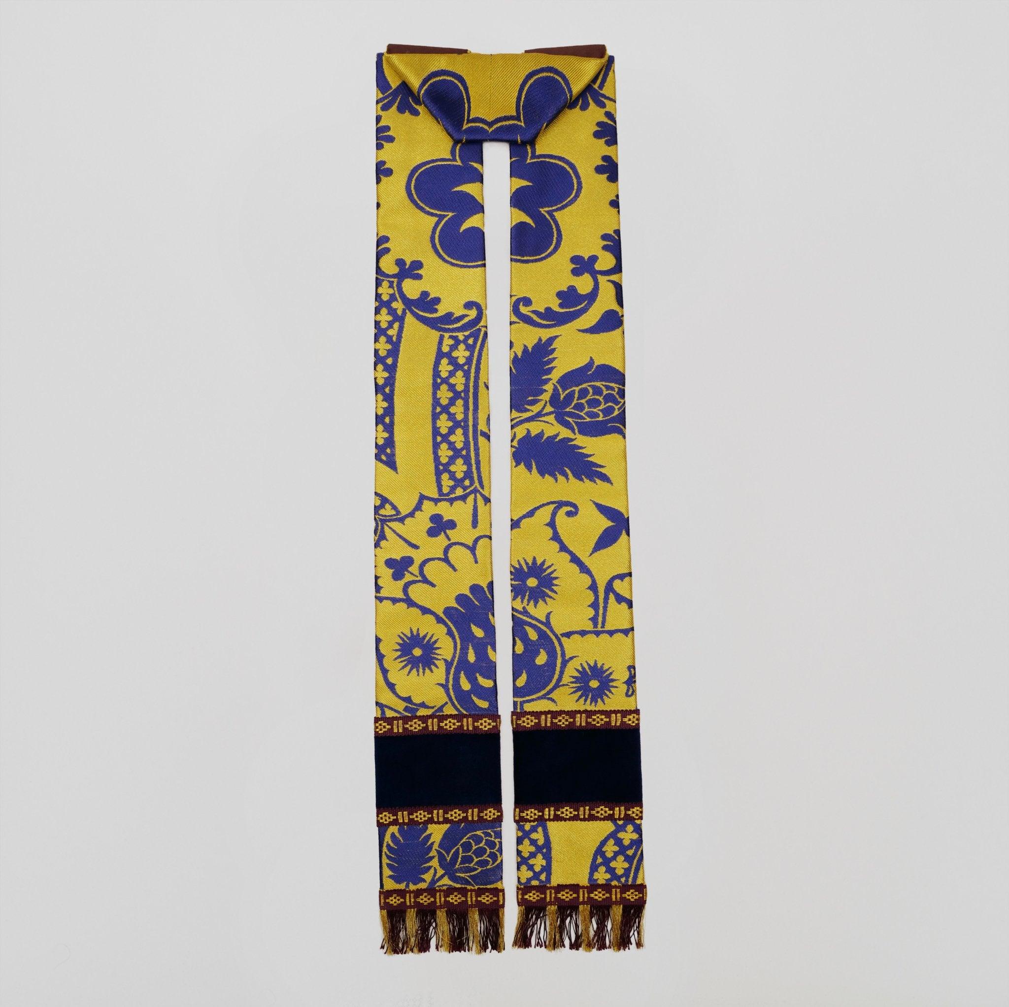 Gothic High Mass Set in Gold/Blue/Purple 'Comper Strawberry' with Sapphire Velvet Orphreys - Watts & Co.