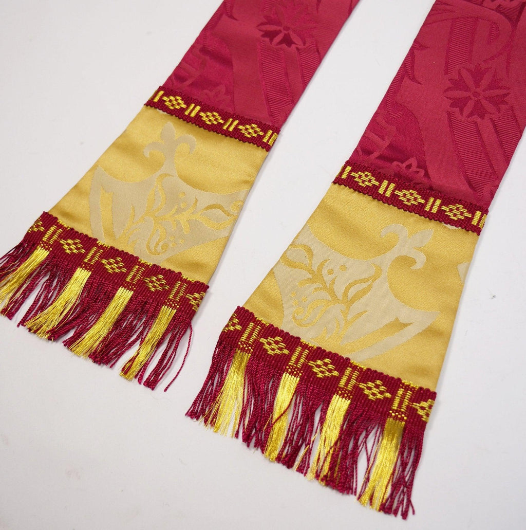 Gothic Stole in Comper Rose 'Comper Van Der Weyden', with Cream/Gold 'Gothic' orphreys - Watts & Co.