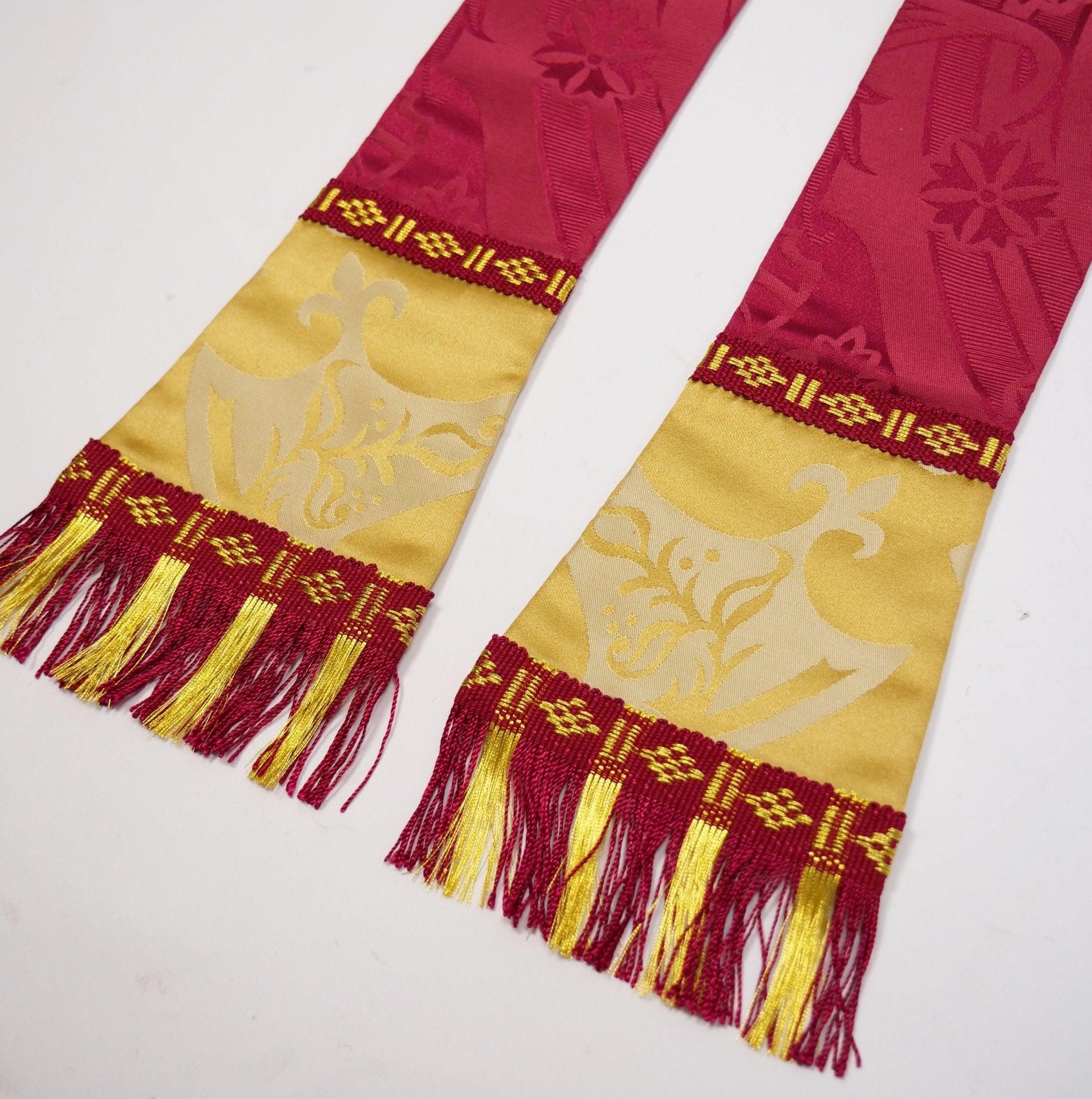 Gothic Stole in Comper Rose 'Comper Van Der Weyden', with Cream/Gold 'Gothic' orphreys - Watts & Co.