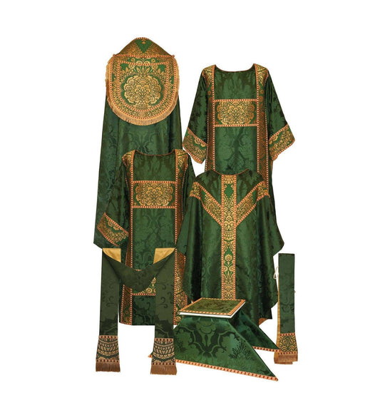 Gothic Style High Mass Set - Watts Green Bellini silk damask - Watts & Co. (international)