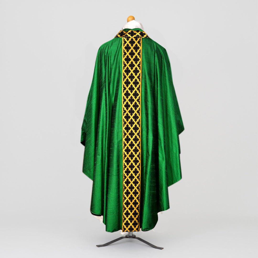 Gothic Trellis Chasuble & Stole in Green Orissa Silk - Watts & Co.