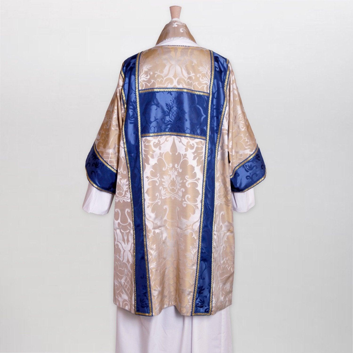 Gothic Tunicle in Oyster Bellini with Blue Bellini Orphreys - Watts & Co. (international)