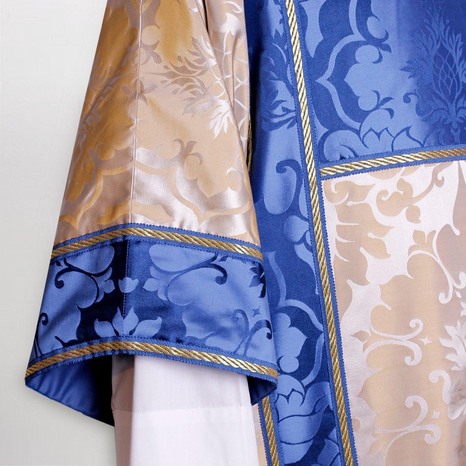 Gothic Tunicle in Oyster Bellini with Blue Bellini Orphreys - Watts & Co. (international)