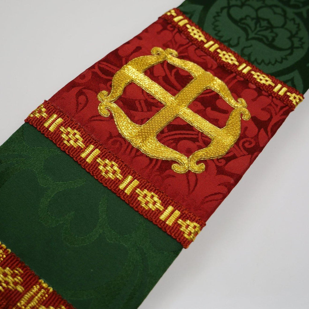 Green 'Comper Cathedral' with Sarum Red 'Hilliard' Orphreys and hand embroidered Crosses - Watts & Co.
