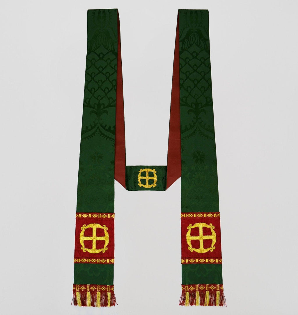 Green 'Comper Cathedral' with Sarum Red 'Hilliard' Orphreys and hand embroidered Crosses - Watts & Co.