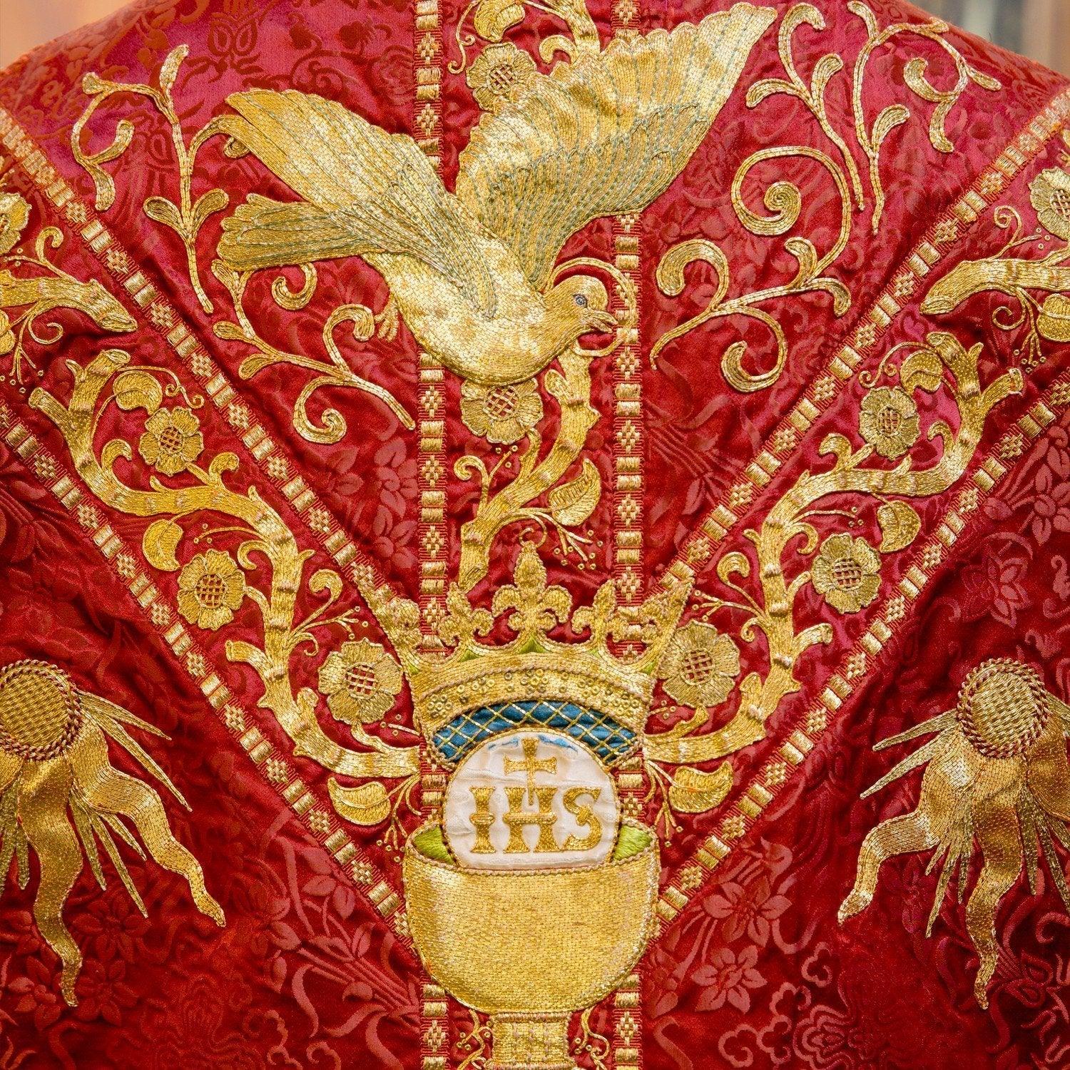 Historic Embroidered Chasuble in Red Japonica Silk - Watts & Co. (international)