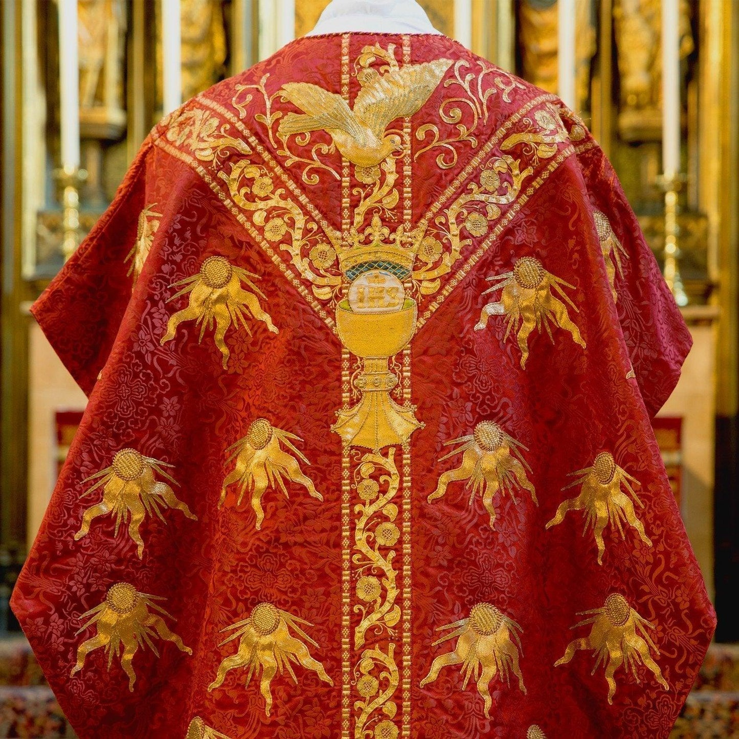 Historic Embroidered Chasuble in Red Japonica Silk - Watts & Co. (international)