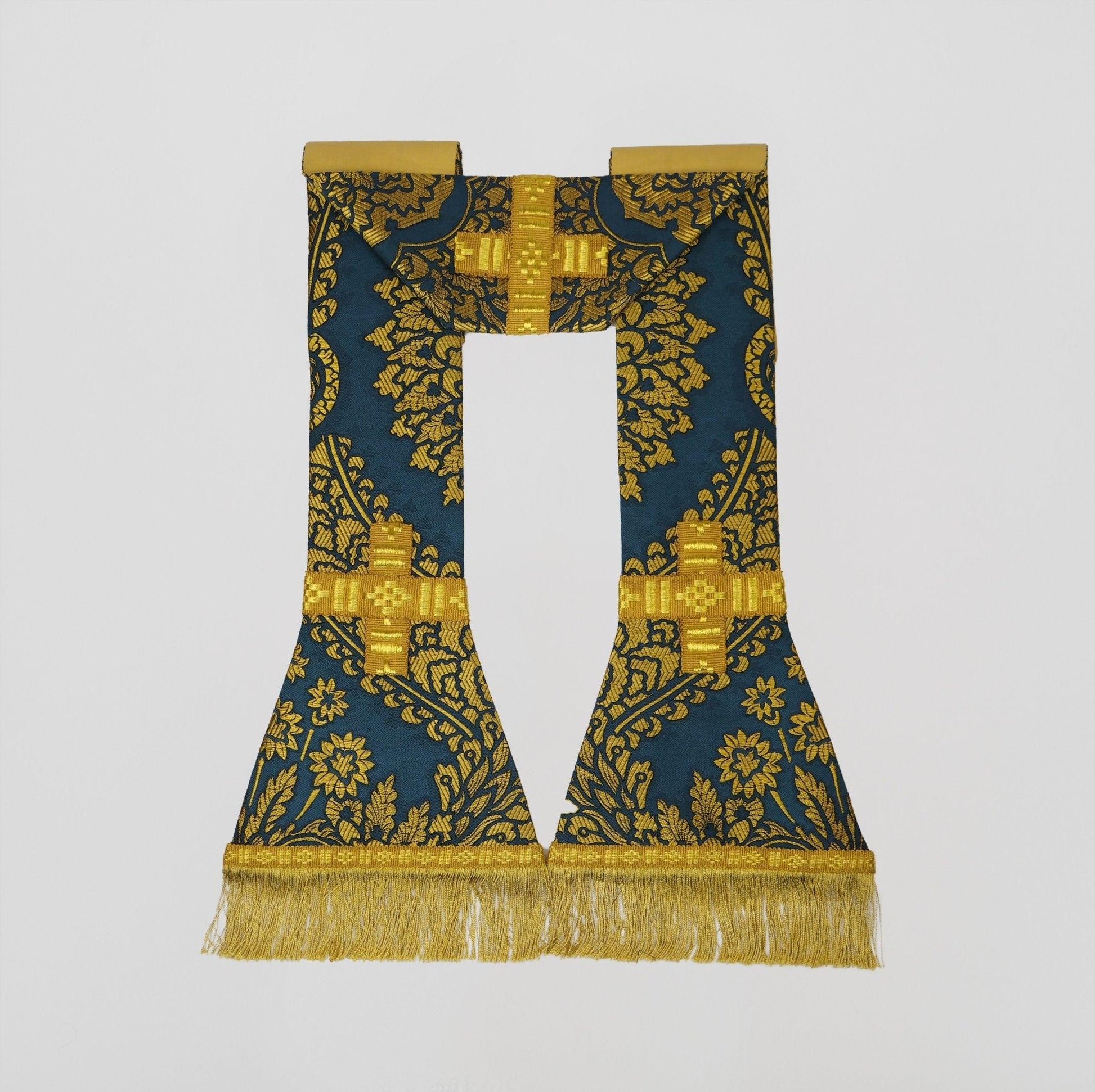 Latin Chasuble in Blue/Gold 'Memlinc' with Outline Orphreys - Watts & Co.