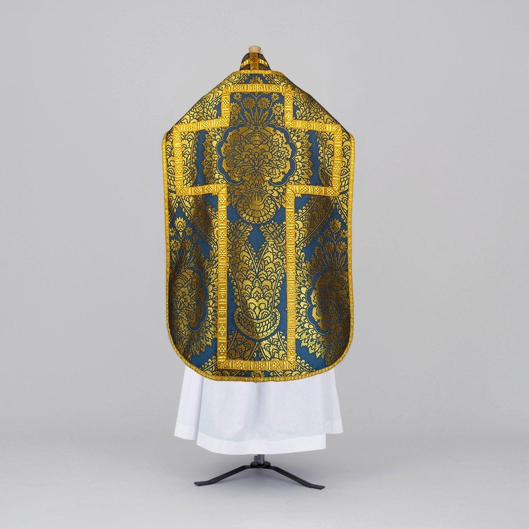 Latin Chasuble in Blue/Gold 'Memlinc' with Outline Orphreys - Watts & Co.