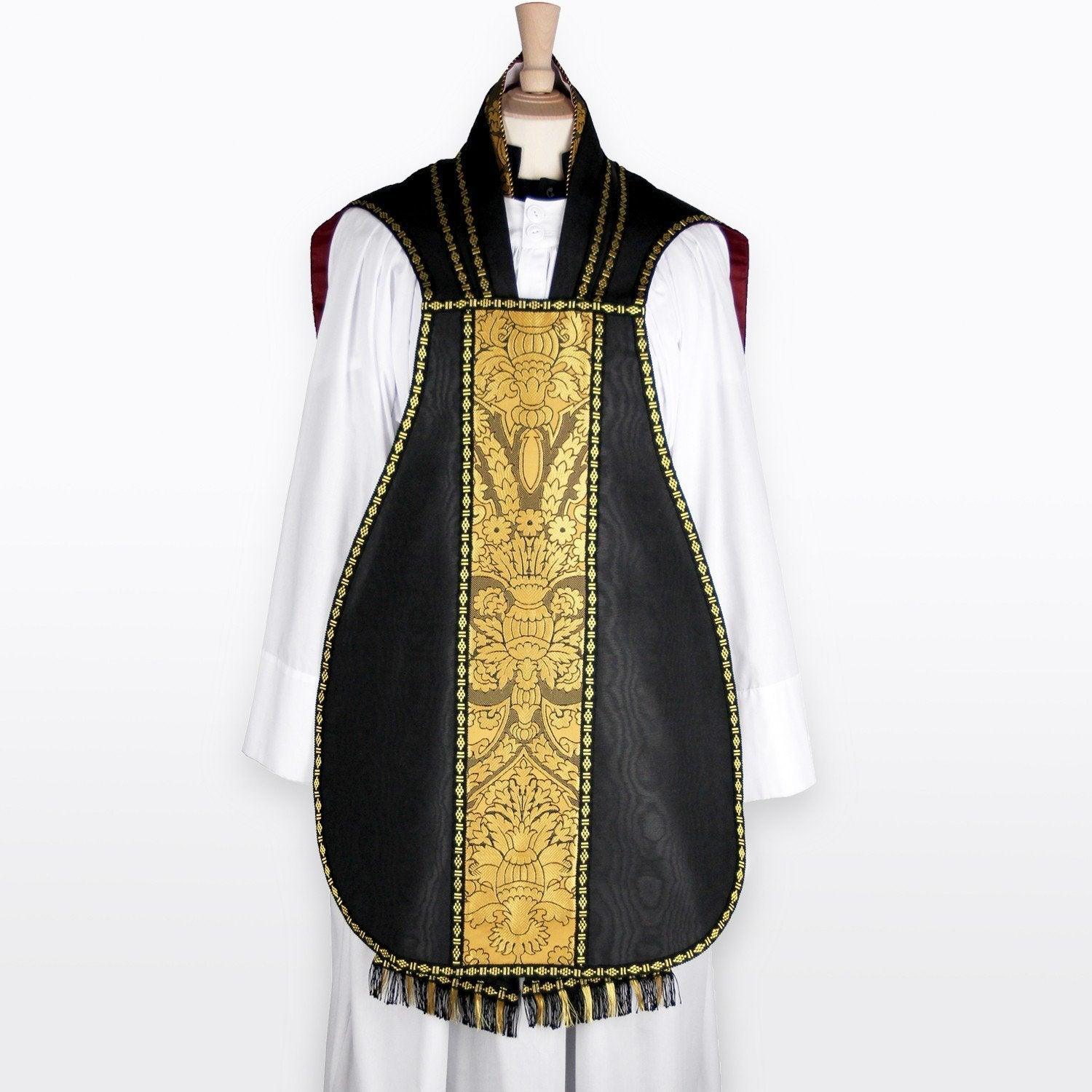 Modified French Chasuble in Black Melrose - Watts & Co. (international)