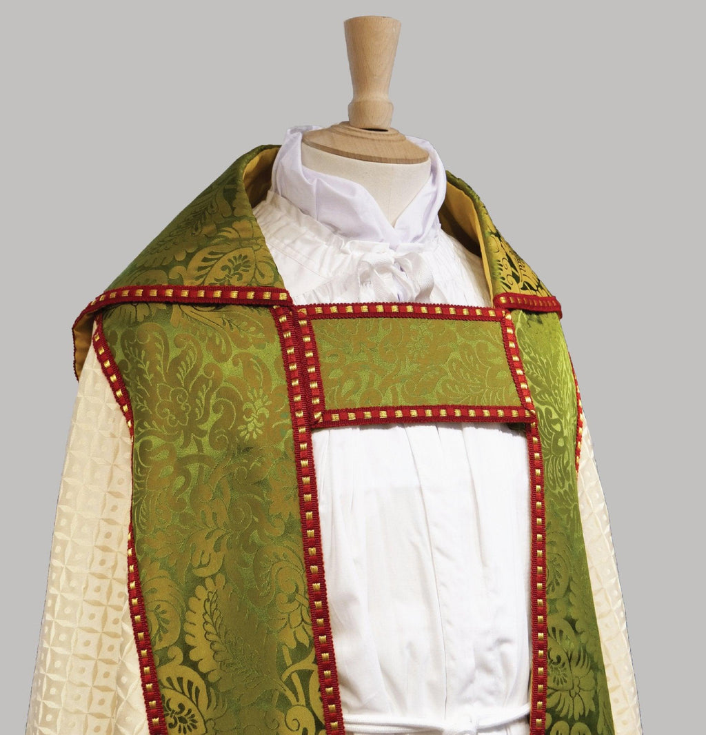 Portsmouth Cope in Ivory 'Romsey' with Green/Gold 'Holbein' Orphreys - Watts & Co.
