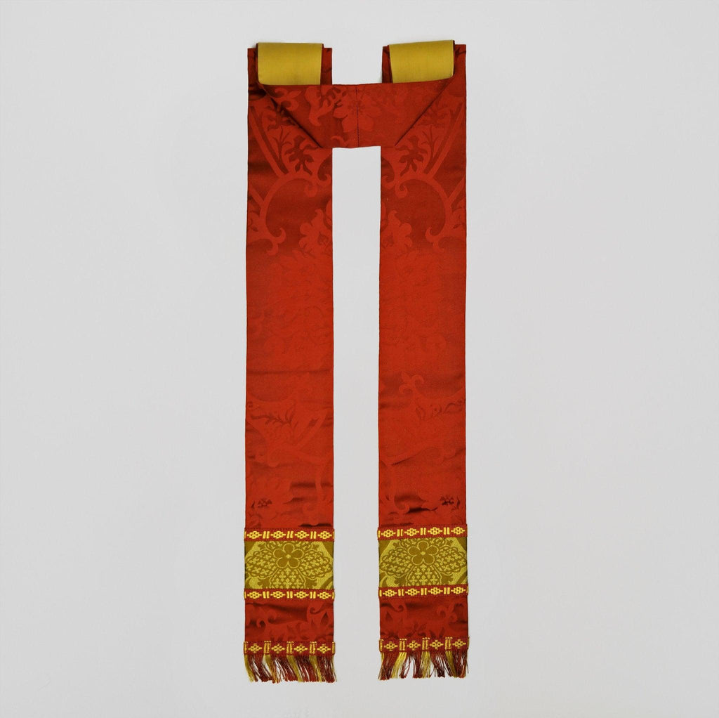 Portsmouth Cope in Sarum Red 'Gothic' with Gold 'Comper St Hubert' Orphreys - Watts & Co.