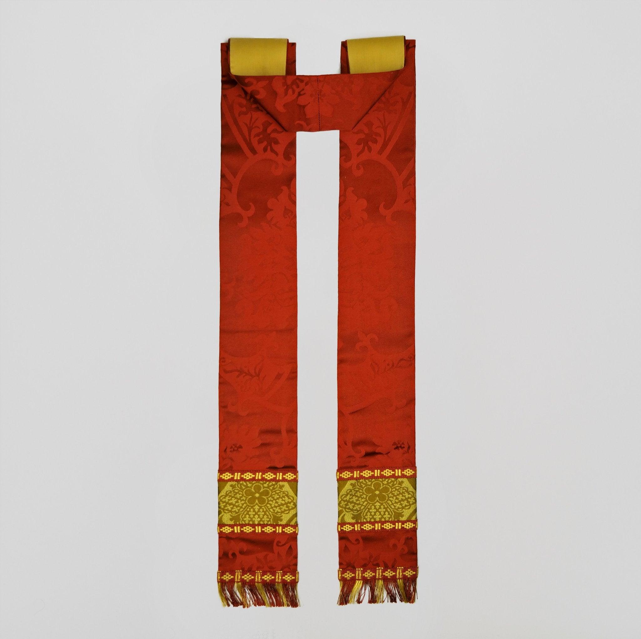 Portsmouth Cope in Sarum Red 'Gothic' with Gold 'Comper St Hubert' Orphreys - Watts & Co.