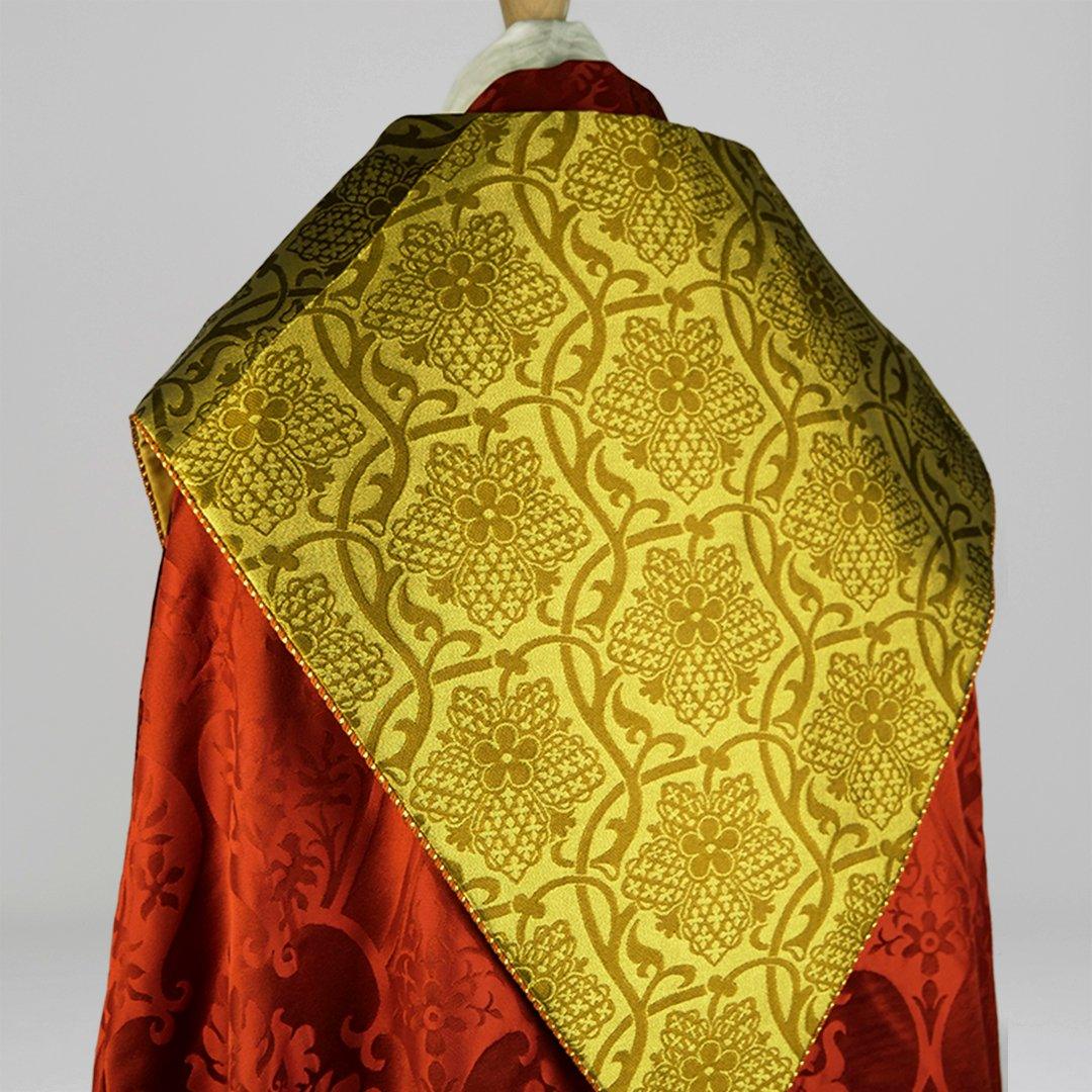 Portsmouth Cope in Sarum Red 'Gothic' with Gold 'Comper St Hubert' Orphreys - Watts & Co.