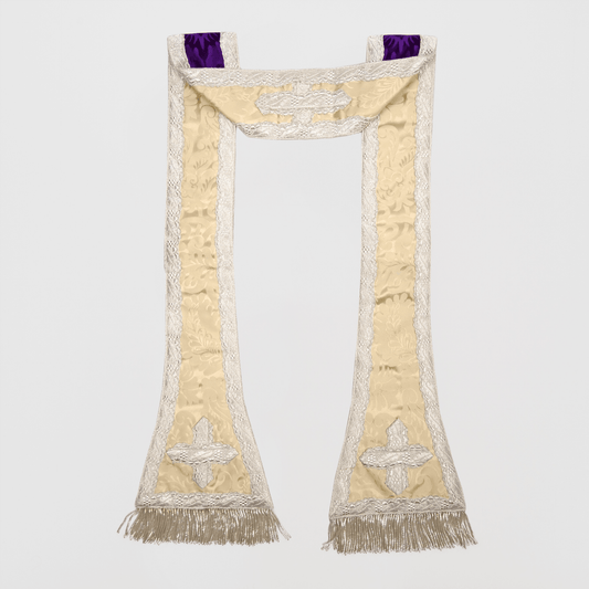 Reversible Spanish Stole in Royal Purple 'Gothic' and Cream 'Holbein' - Watts & Co.