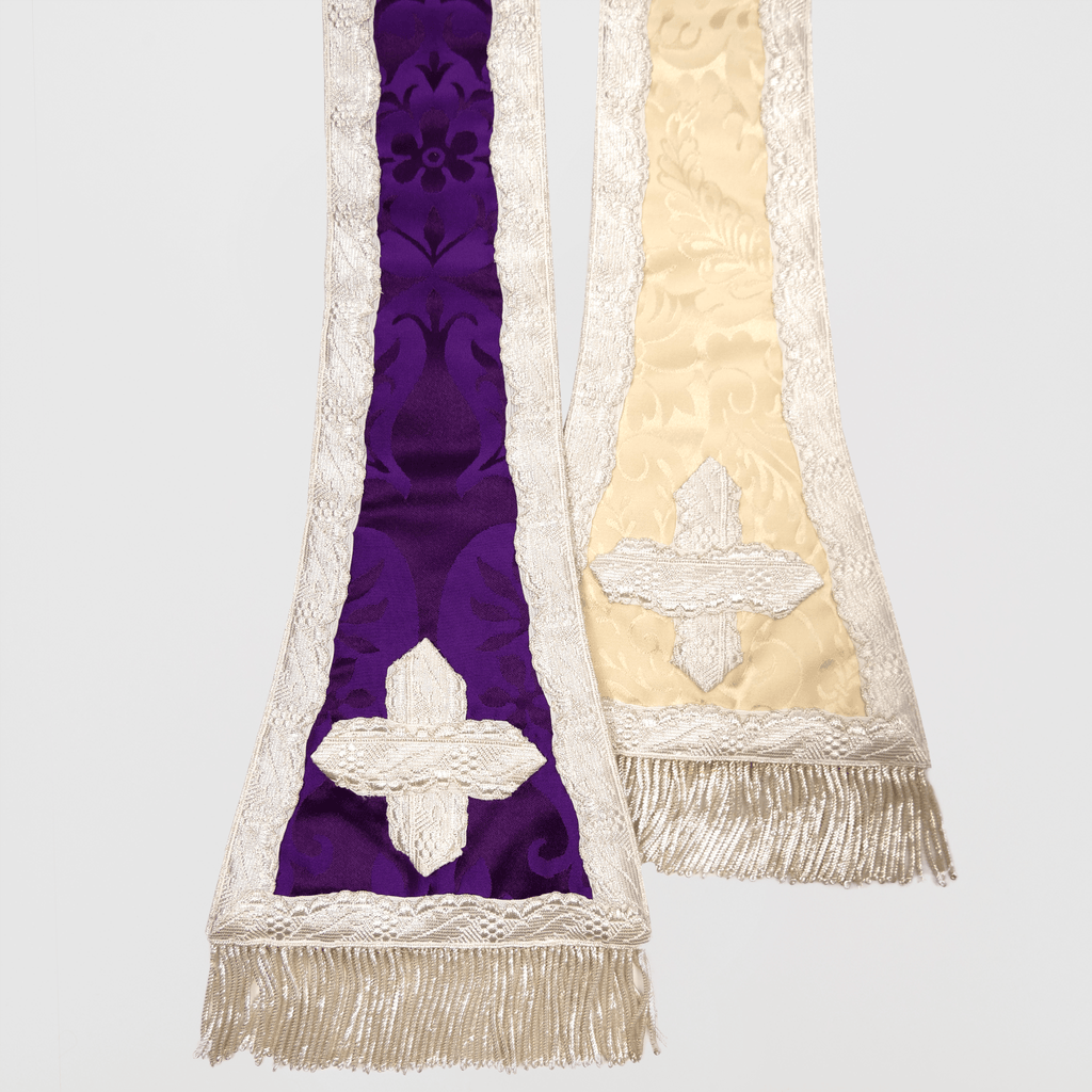 Reversible Spanish Stole in Royal Purple 'Gothic' and Cream 'Holbein' - Watts & Co.