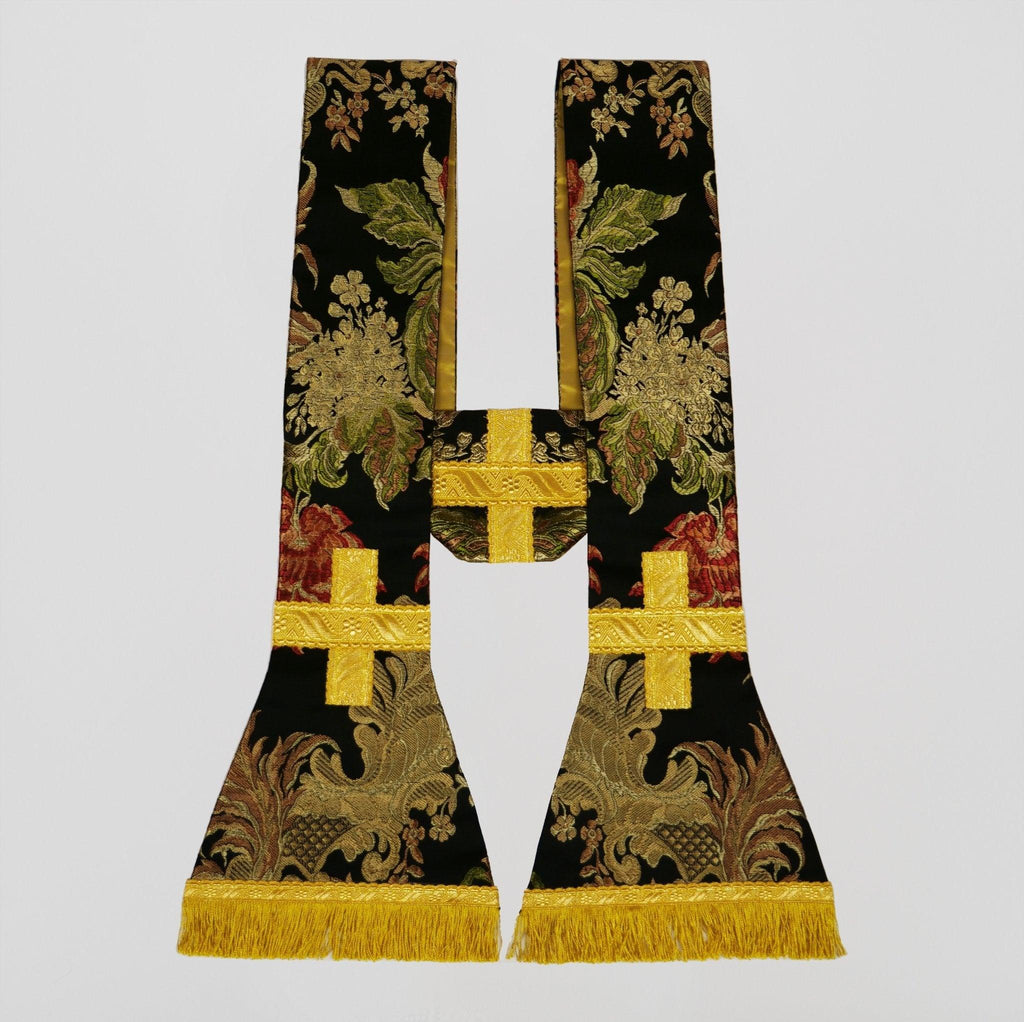 Roman Chasuble in Black 'Rivelles' with Outline Orphreys - Watts & Co.