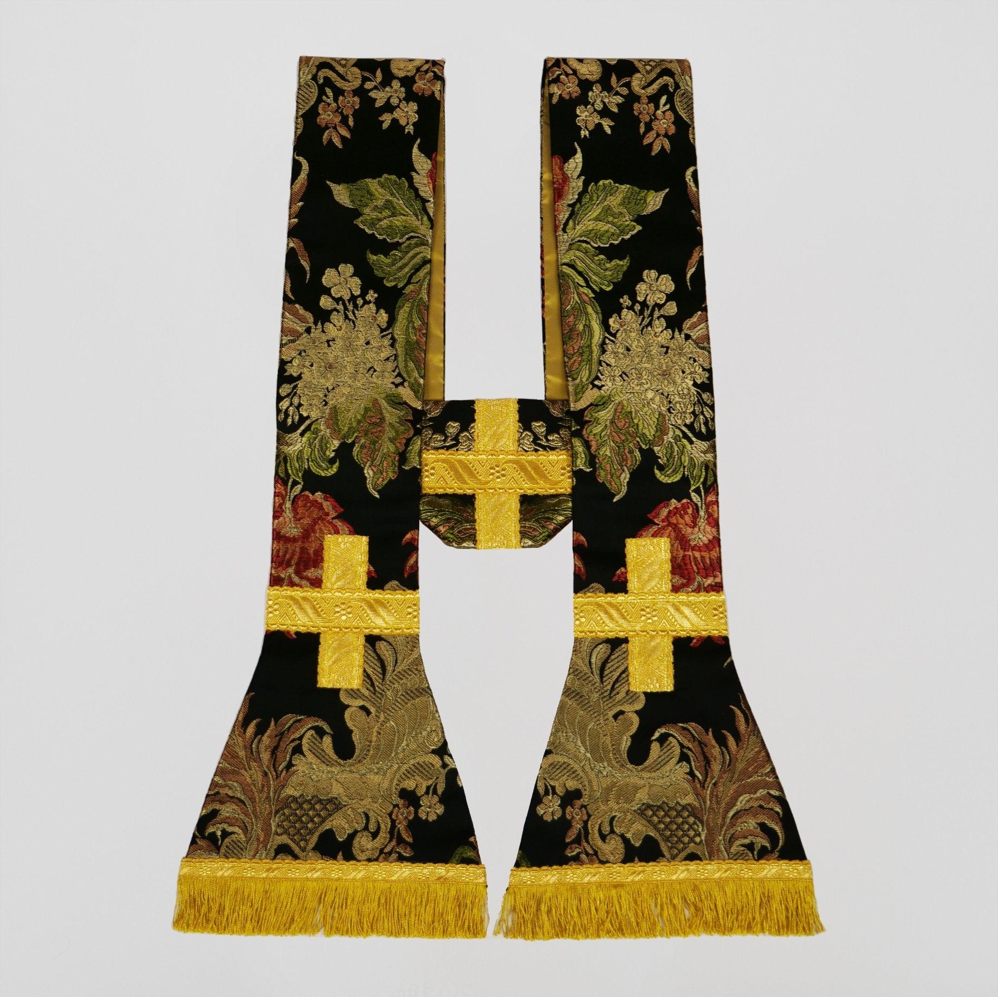 Roman Chasuble in Black 'Rivelles' with Outline Orphreys - Watts & Co.