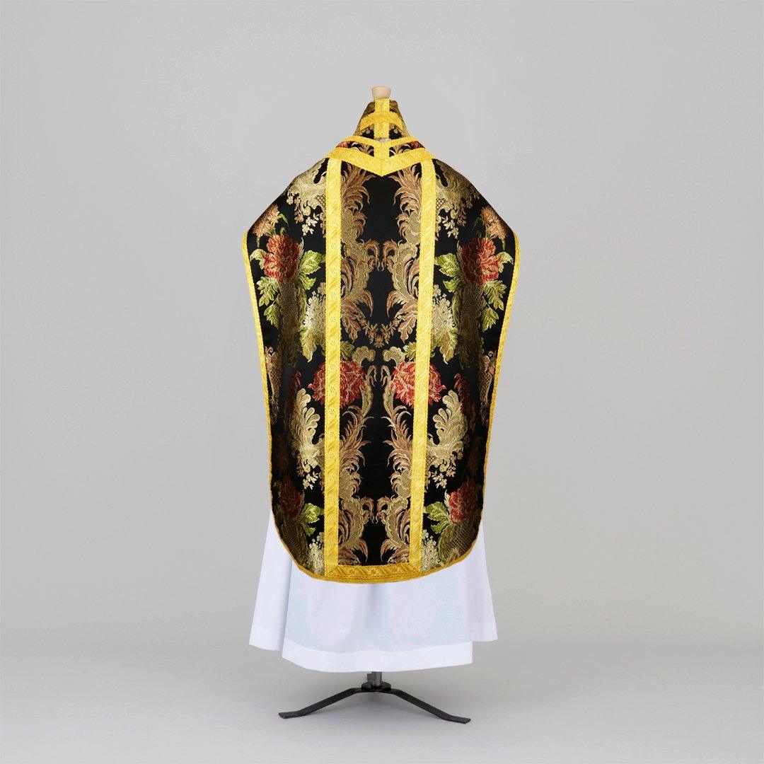 Roman Chasuble in Black 'Rivelles' with Outline Orphreys - Watts & Co.
