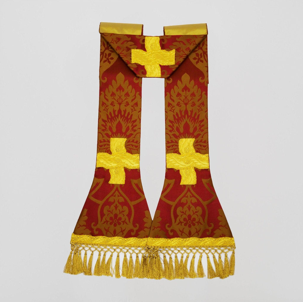 Roman Chasuble in Sarum Red/Gold 'Gothic' with Gold 'Gothic' Orphreys - Watts & Co.