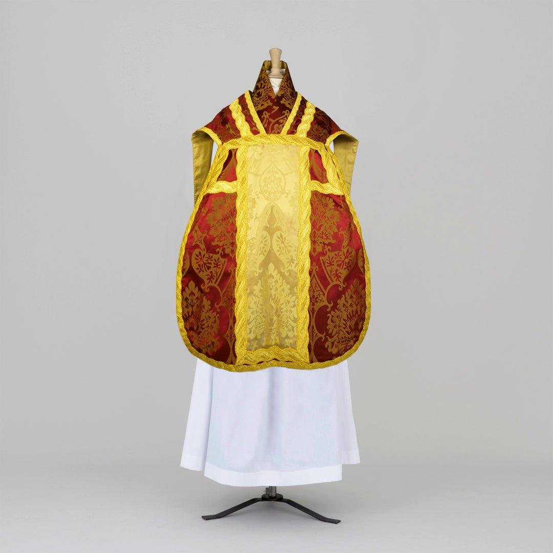 Roman Chasuble in Sarum Red/Gold 'Gothic' with Gold 'Gothic' Orphreys - Watts & Co.