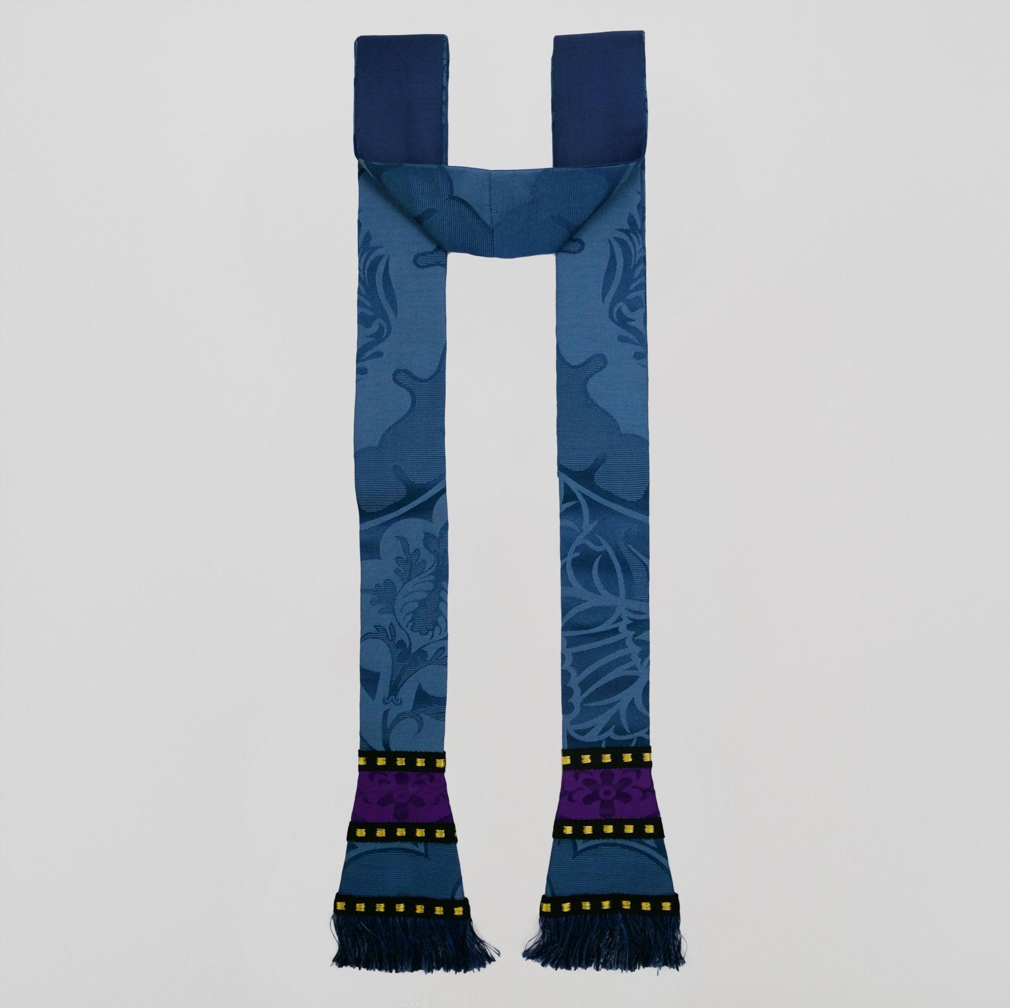 Sarum Stole in Blue 'Comper Van Der Weyden' with Royal Purple 'Gothic' Orphreys - Watts & Co.