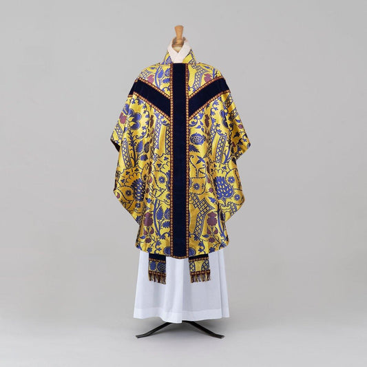 Semi-Gothic Chasuble in Blue/Gold/Purple 'Comper Strawberry' with Sapphire Velvet Orphreys - Watts & Co.