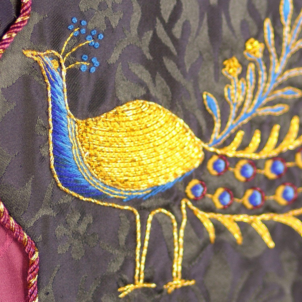 Semi-Gothic Chasuble in Comper Purple 'Bellini' with Sarum Indigo 'Gothic' Orphreys and Peacock Embroidery - Watts & Co.