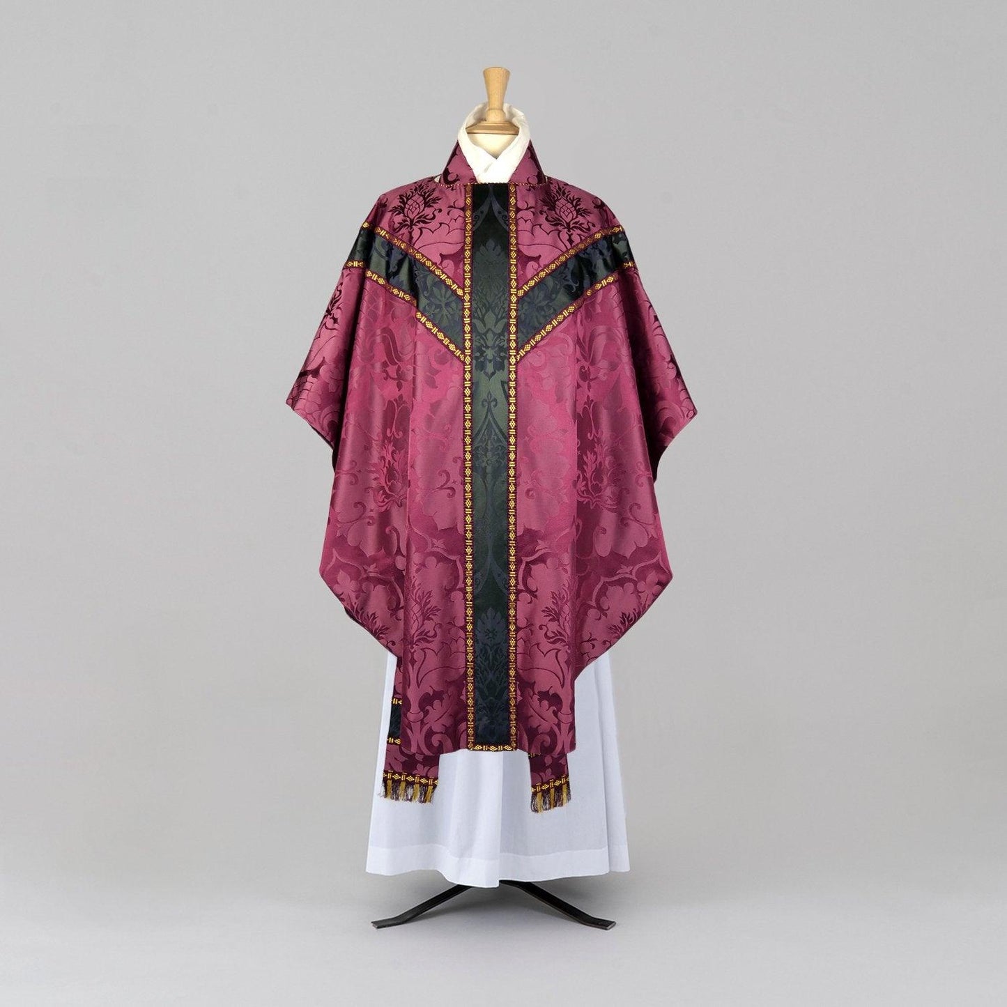 Semi-Gothic Chasuble in Comper Purple 'Bellini' with Sarum Indigo 'Gothic' Orphreys and Peacock Embroidery - Watts & Co.