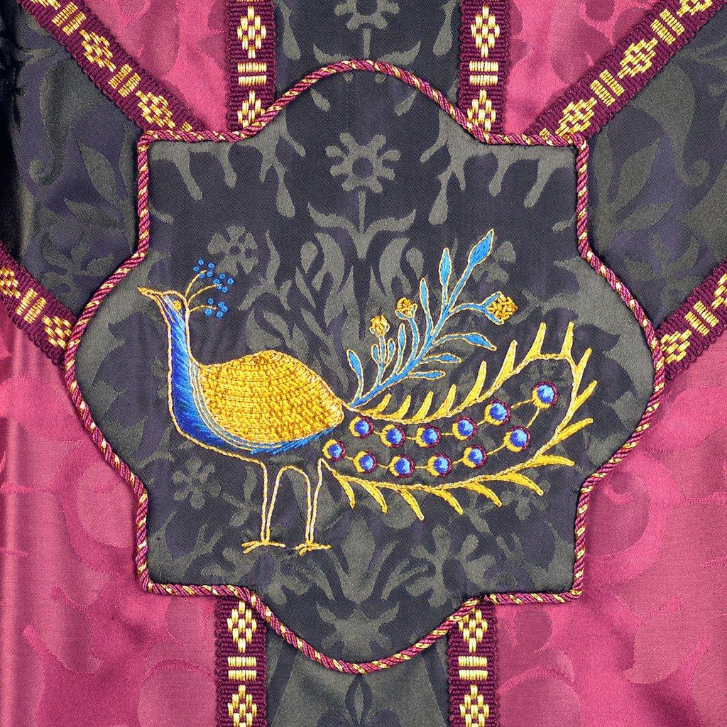 Semi-Gothic Chasuble in Comper Purple 'Bellini' with Sarum Indigo 'Gothic' Orphreys and Peacock Embroidery - Watts & Co.