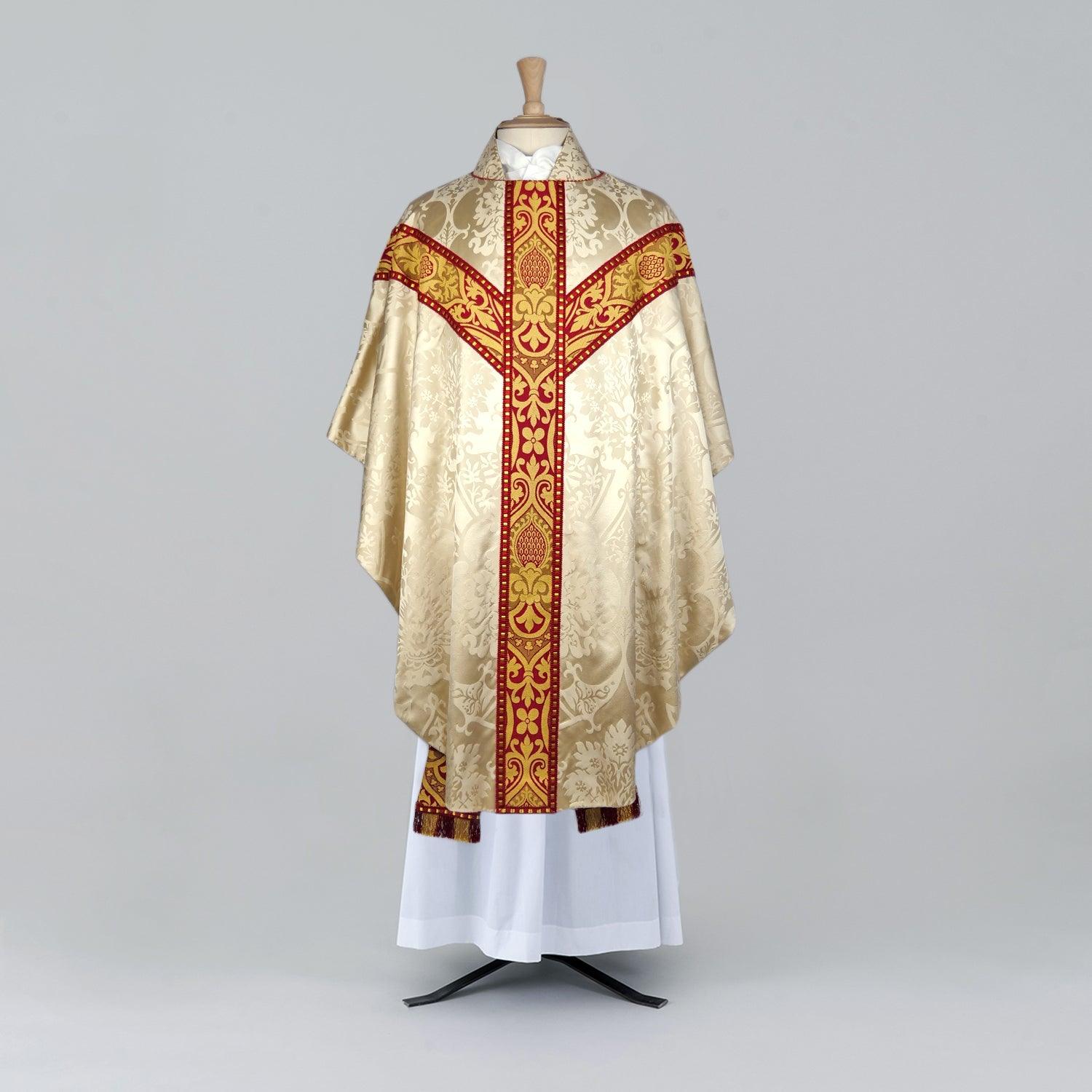 Semi-Gothic Chasuble in Cream 'Gothic' with Red 'Talbot' Orphreys - Watts & Co.