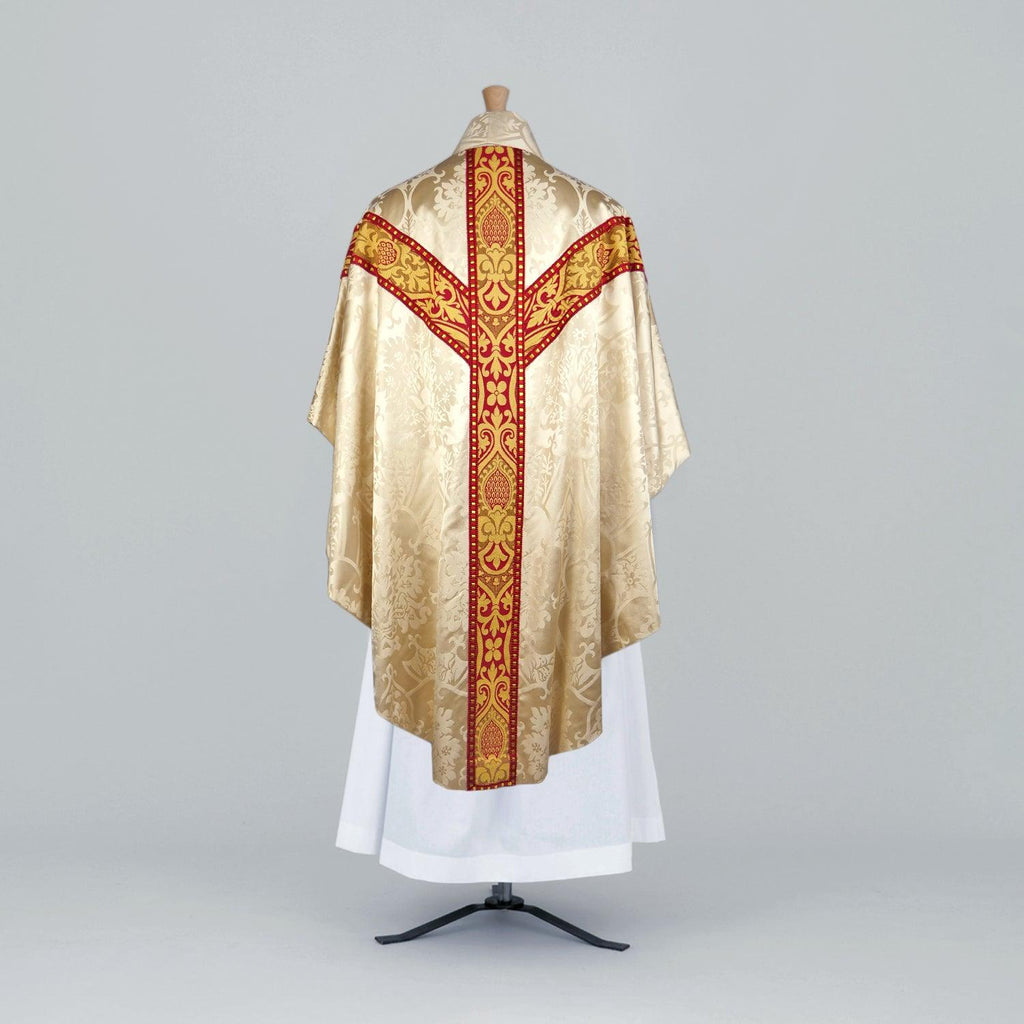 Semi-Gothic Chasuble in Cream 'Gothic' with Red 'Talbot' Orphreys - Watts & Co.