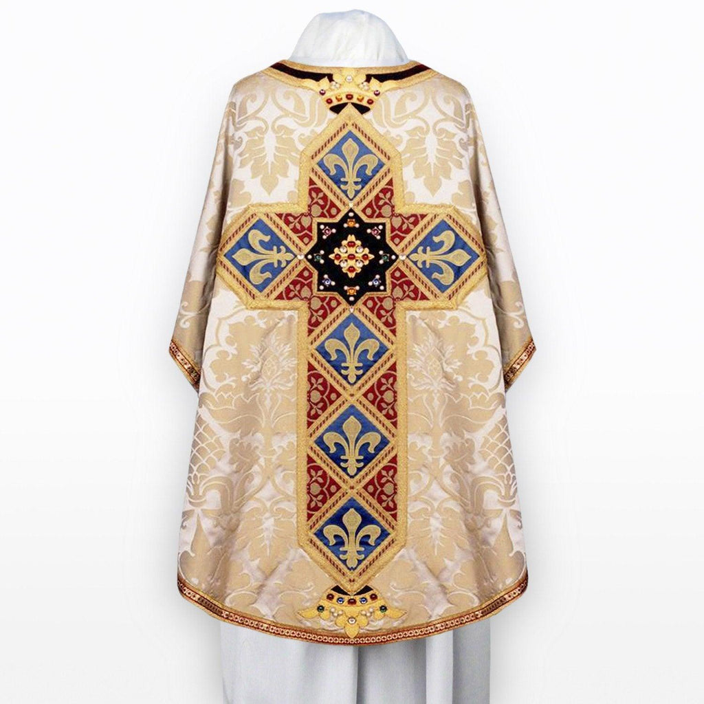 Semi-Gothic Chasuble in Oyster Bellini with Semi Precious Stones - Watts & Co. (international)