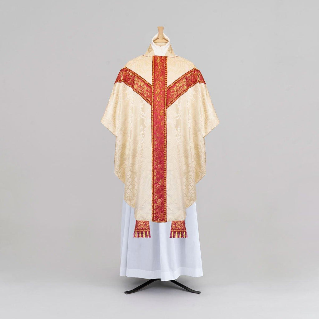 Semi-Gothic Chasuble & Stole in Cream 'Comper Cathedral' with orphreys of Comper Rose/Gilt Hilliard - Watts & Co.