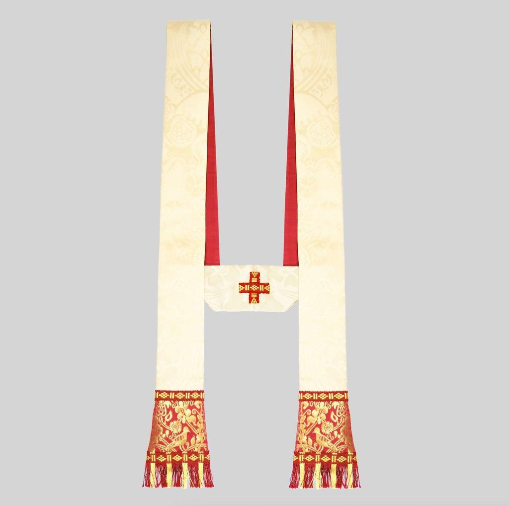 Semi-Gothic Chasuble & Stole in Cream 'Comper Cathedral' with orphreys of Comper Rose/Gilt Hilliard - Watts & Co.